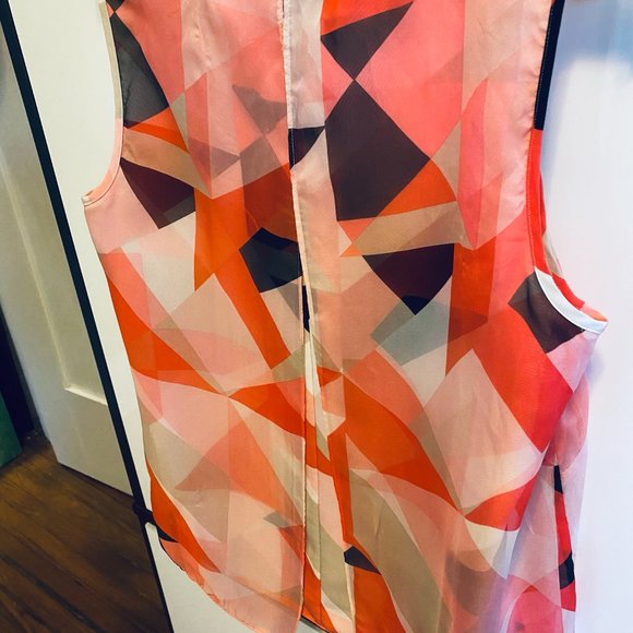 Vince Camuto Pink & Red Geometric Layered Blouse - Picture 7 of 16